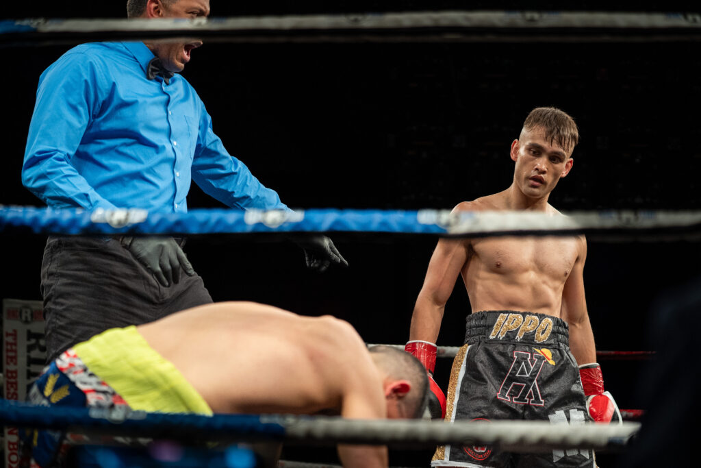 Haidon 'Ippo' Allen, undefeated pro boxer, after a knockdown in the ring